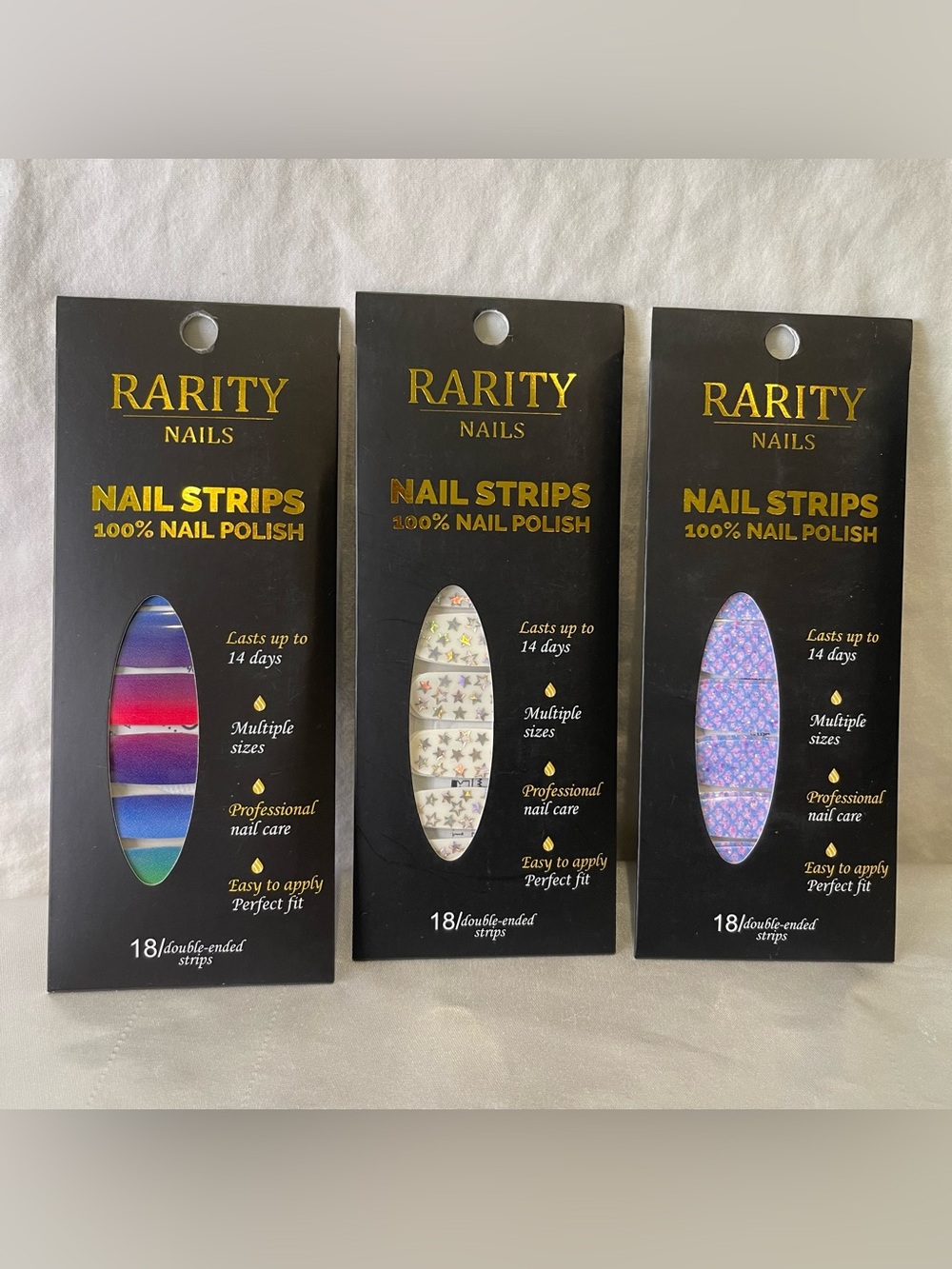 Rarity Nail polish strips Lot Of 3 Glitter Lavender Multicolor Stars New RA1